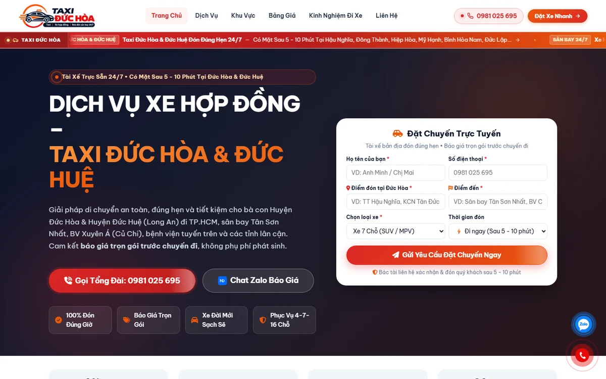 Bản xem trước website Taxi Đức Hòa & Đức Huệ